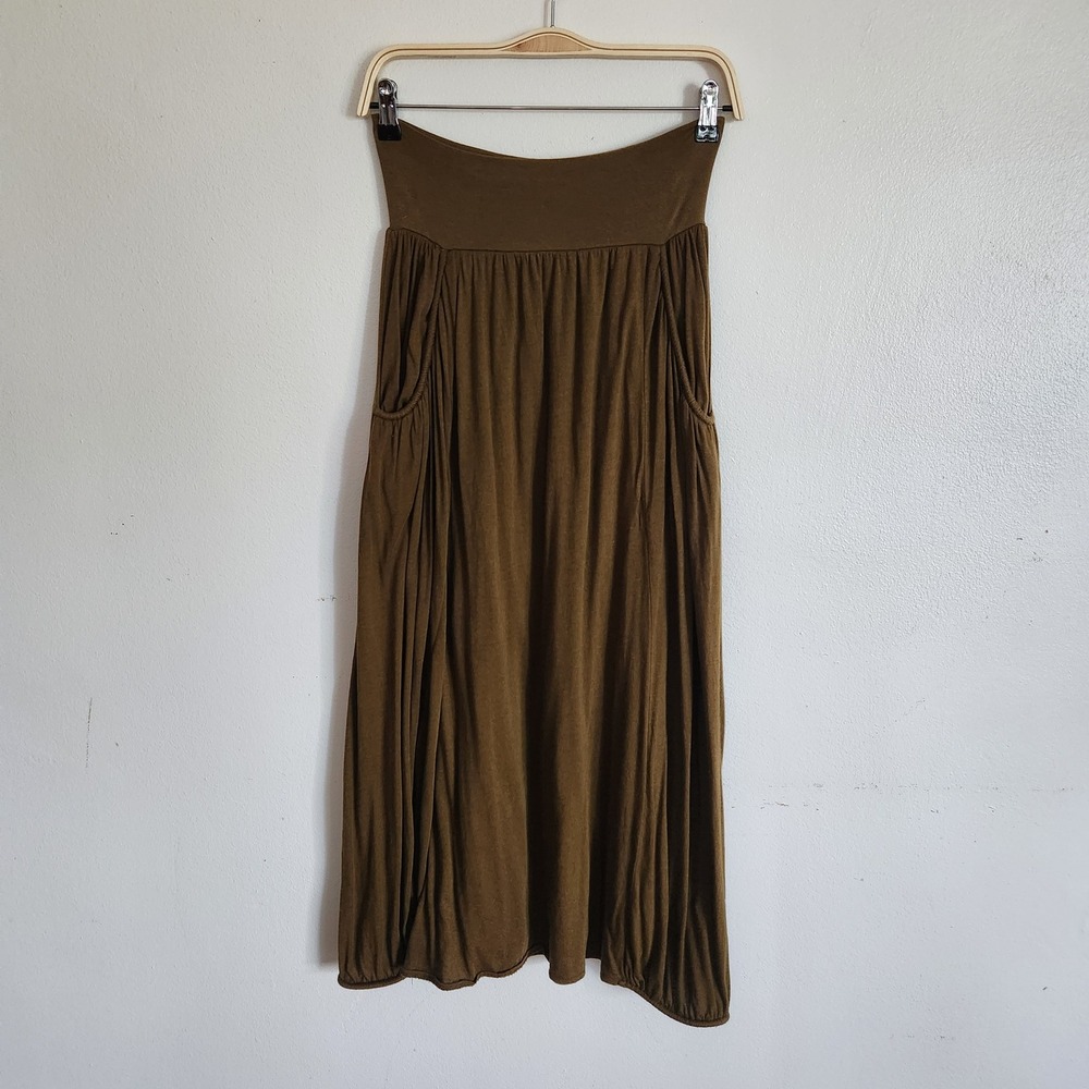 Garnet Hill Favorite Maxi Jersey Knit Skirt PS Olive Green Lagenlook Minimalist